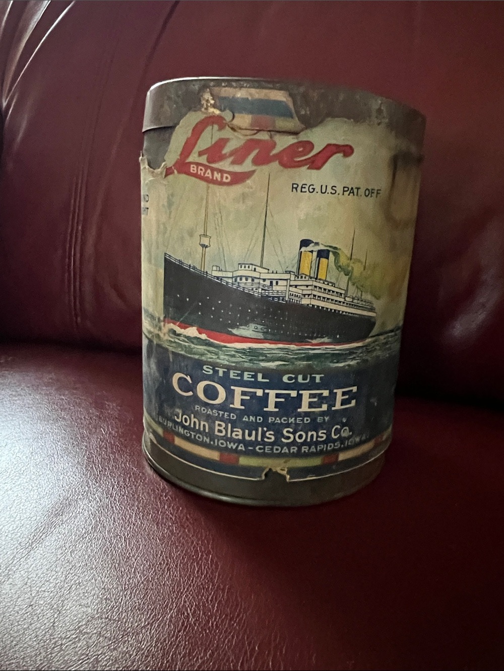 Steel Cut Coffee Tin - Blue and Cream Vintage Can